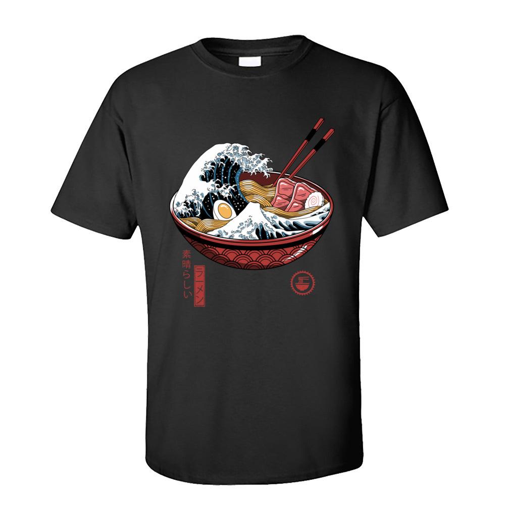 Печать Great Ramen Wave Белые Топы Футболка для Мужчин Классический Японский Стиль Круглый Вырез 100% Хлопок Короткий Рукав Футболка Лапша Топы