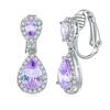 Dangle Earrings Teardrop CZ Platinum Plated Earrings Ear Women's (Clip-on) BE200904-CL (25mm, Clip_Change Blue)