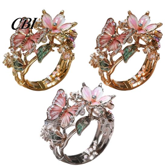 Flexible Size Ring Lightweight Alloy Finger Ring, Butterfly Flower Shape Adjustable Opening Daily Wear Design Band for Date Party