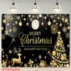 2D Holiday Party Photo Booth Background, Black and Gold Christmas with Reindeer and Tree