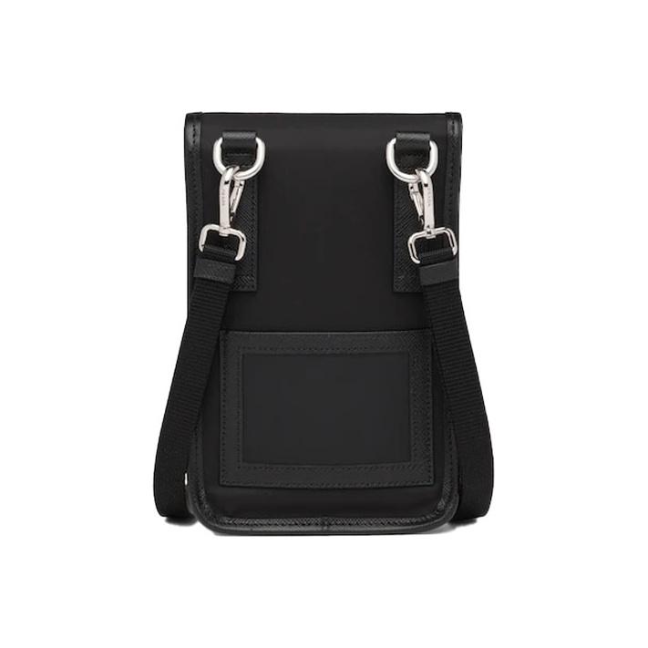 Prada Vertical Silver Buckle Functional Shoulder Crossbody Bag Saffiano Leather Recycled Nylon Phone Bag Unisex bags Black 2ZH109-2BBD-F0002