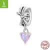 Pink Opal Bow Diy Pendant, Sweet Dream S925 Sterling Silver Love Beads