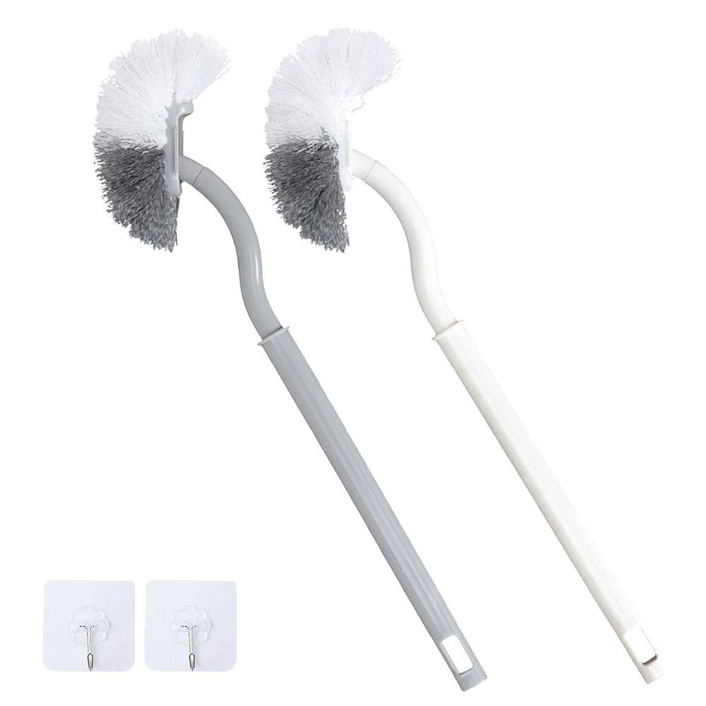 2pcs Hanging Hole Design Curved Toilet Brush Long Handled Toilet Cleaning Brush Household Cleaning