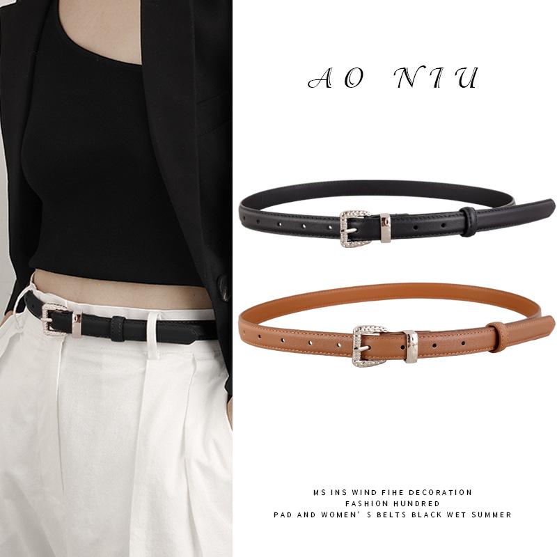 Женский тонкий ремень из первого слоя коровьей кожи, простая декоративная пряжка в виде маленького седла, 100, с юбкой