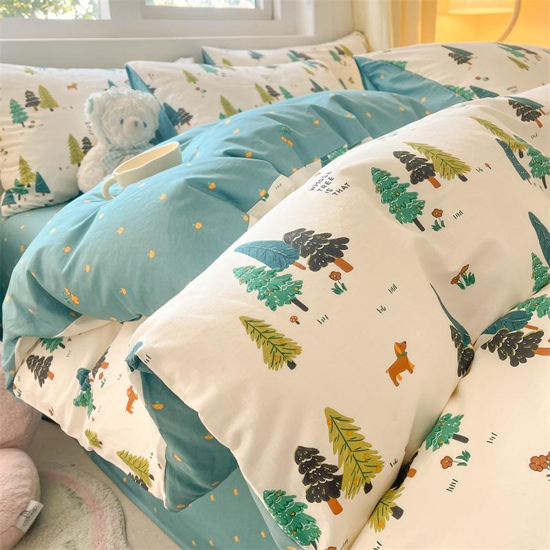 Комплект постельного белья из четырех предметов, пододеяльник из чистого хлопка с цветочным рисунком, простыня для спальни из трех предметов