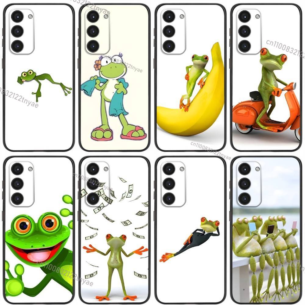 Милый Забавный Чехол-Лягушка Для Samsung Galaxy A20,21s,22,31,32,52,53,72,73,80,91 Мягкий Жидкий Силикон Черный Чехол