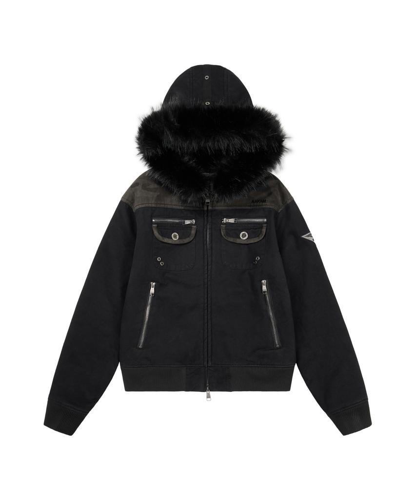 Aakam Fur Camo Contrast Jacket (Black)