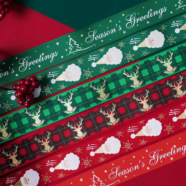 Festive Ribbon: Christmas Gift, New Year, Birthday - Red & Green Plaid with Hot Stamping for Gift Boxes & Bows