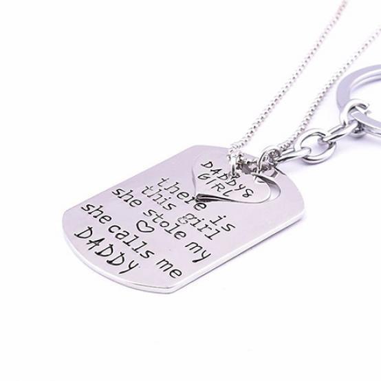 Daddy and Girl Love Heart Letters Pendant Necklace Keyring Set Key Chain Jewelry