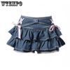 Мини-джинсовые юбки для женщин, популярные девушки, милый кавайный бант, винтажная одежда Y2k, американская уличная одежда, сексуальное лето трапециевидной формы в готическом стиле