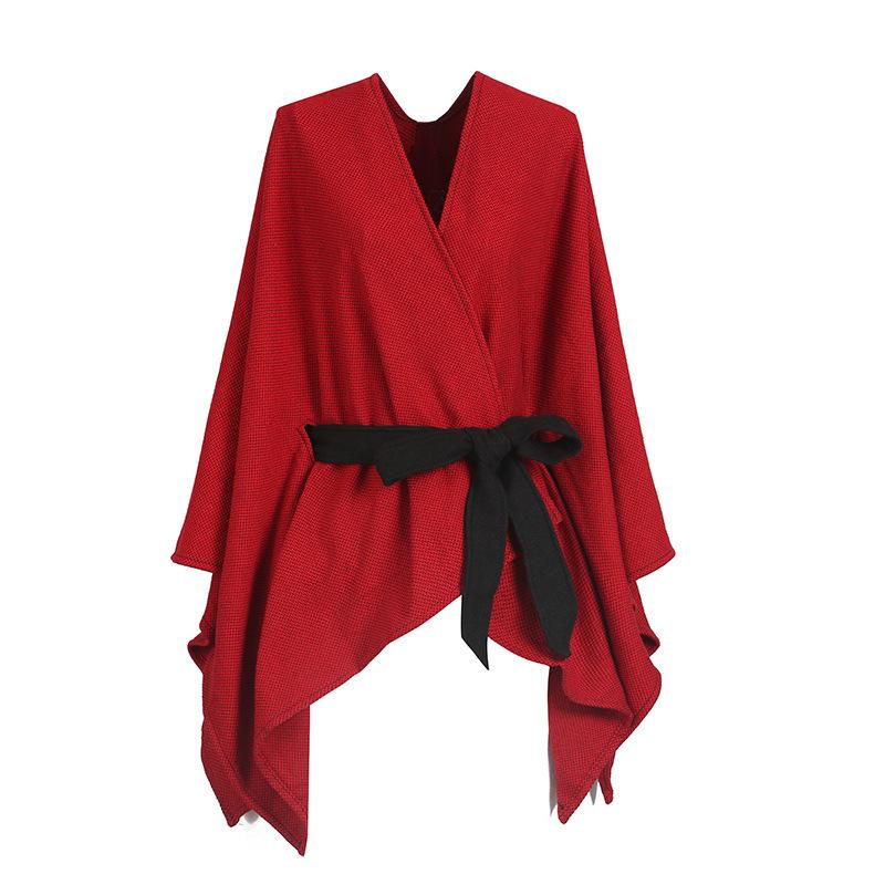 Монохромный поясной разрезной вязаный платок тканый плащ теплый шарф для женщин