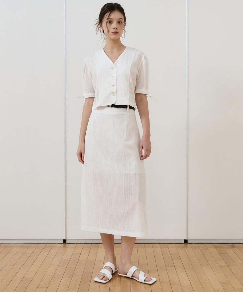 Bye Bye Seop [Set] Ribbon Sleeve Cotton Blouse + Long Skirt White