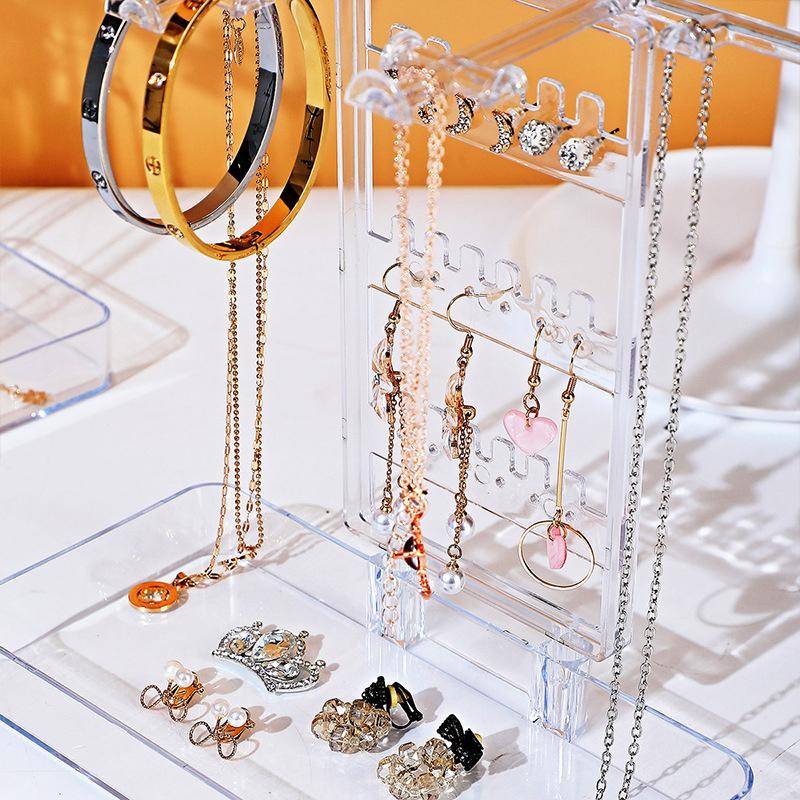 Настольная шкатулка для хранения ювелирных изделий, подставка для сережек, пластиковый органайзер для сережек, подвесной держатель, витрина, поднос для косметики