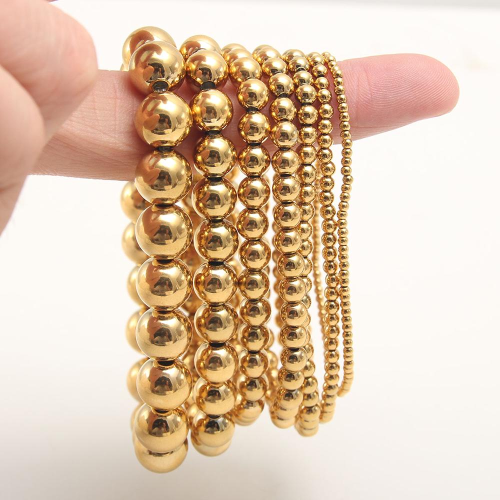 Stainless Steel Elastic Strand Beads Bracelets Bangles For Woman Waterproof Beaded Chain Bracelet 21cm