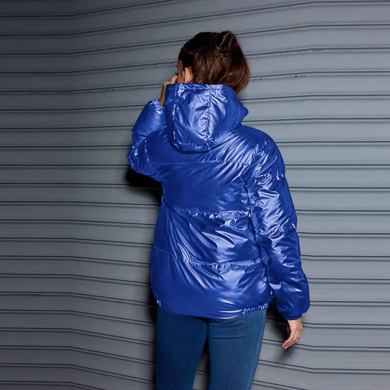 Зимняя модная блестящая куртка-пуховик с капюшоном для женщин с длинным рукавом, однотонная, облегающая, теплая, хлопковая куртка-парка