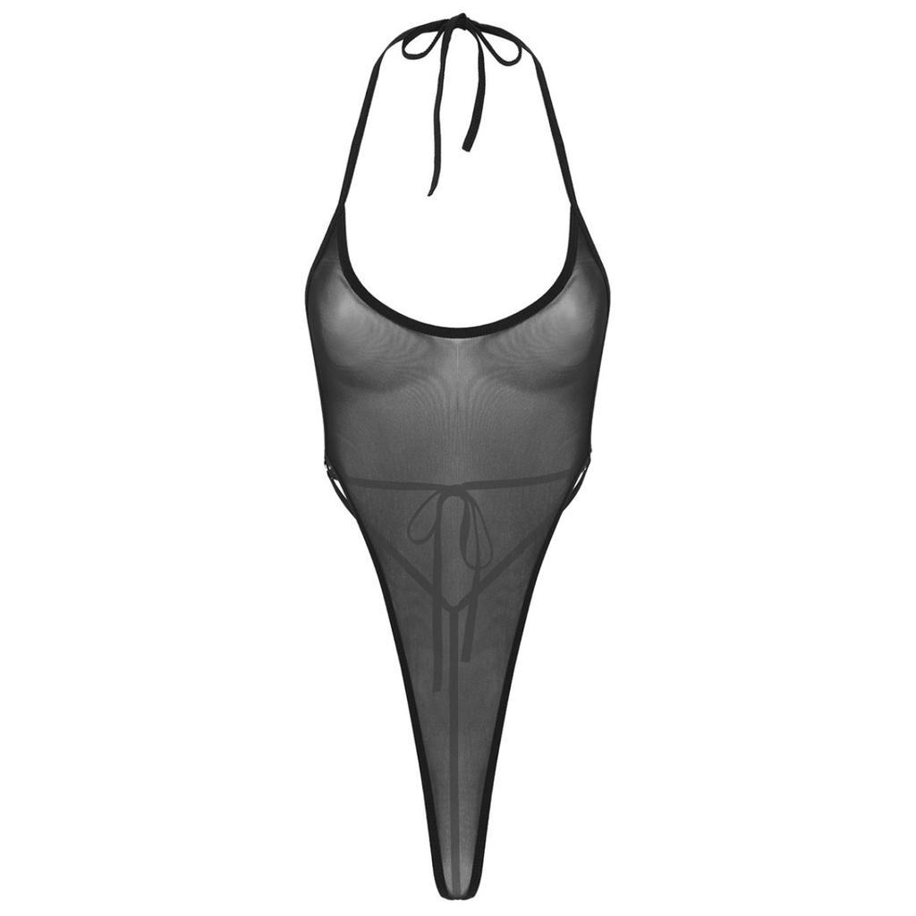 Женский цельный прозрачный сетчатый боди с открытой спиной, бикини, боди, ночное белье