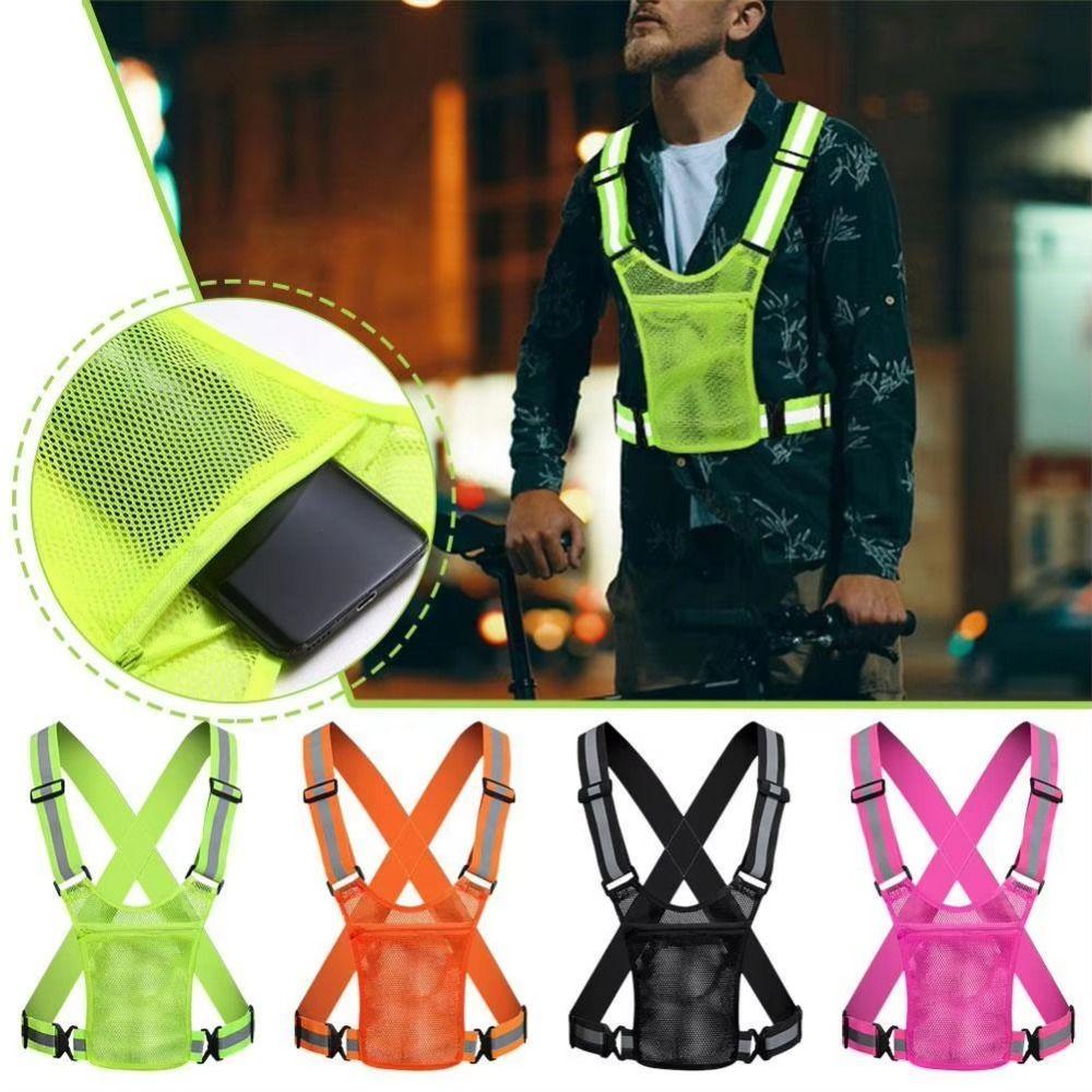 Elastic Cycling Reflective Vest with Phone Pouch Motorcycle Riding Waistcoat  Cycling