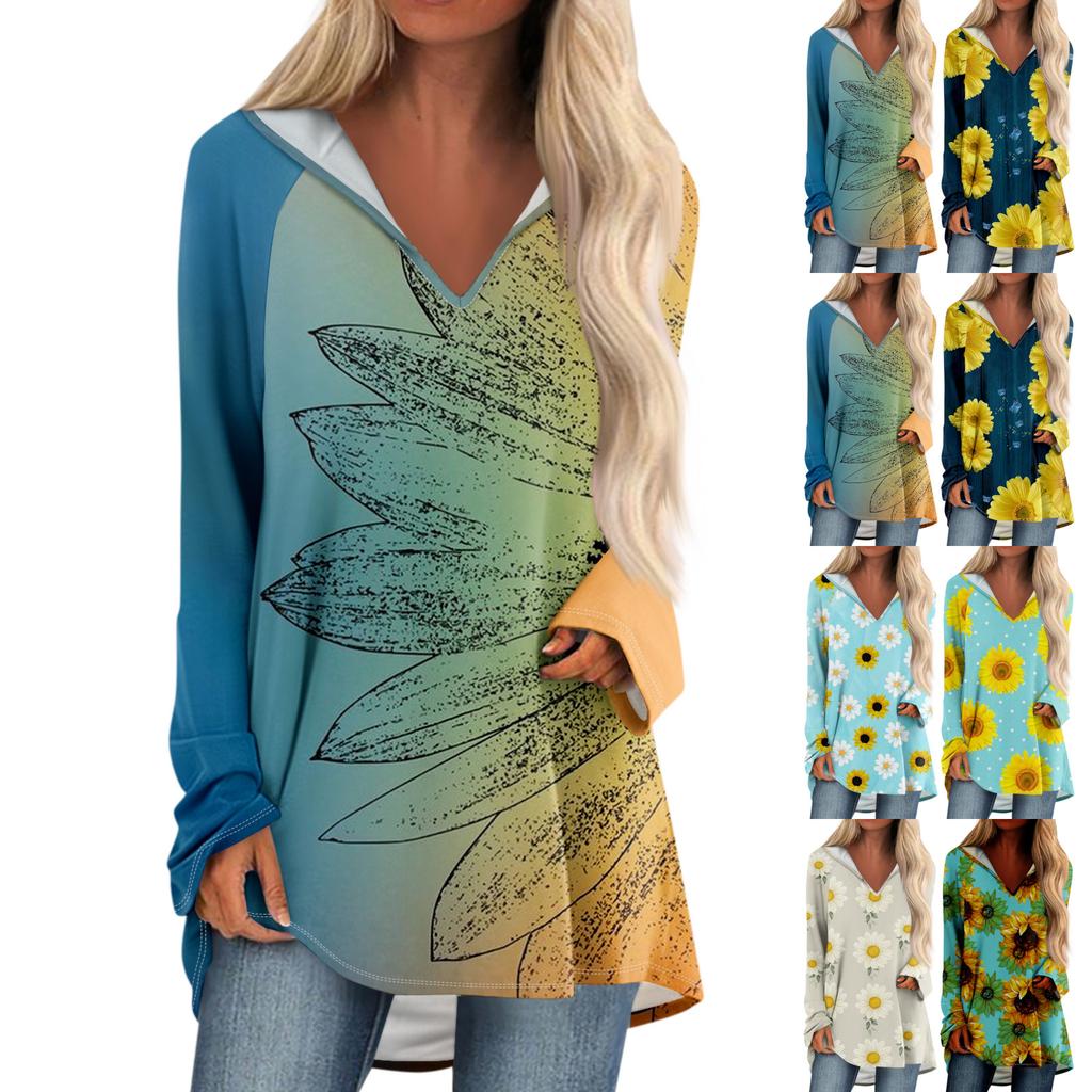 Женские свободные топы с V-образным вырезом и капюшоном с длинными рукавами, повседневные топы, домашние пижамы для отдыха, топы