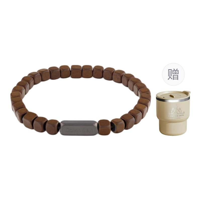 Calvin Klein True Me Series Simple Classic Beads Stainless Steel Hematite Bracelet Same Style for Men and Women Couples 3510006159-Gray&Brown F