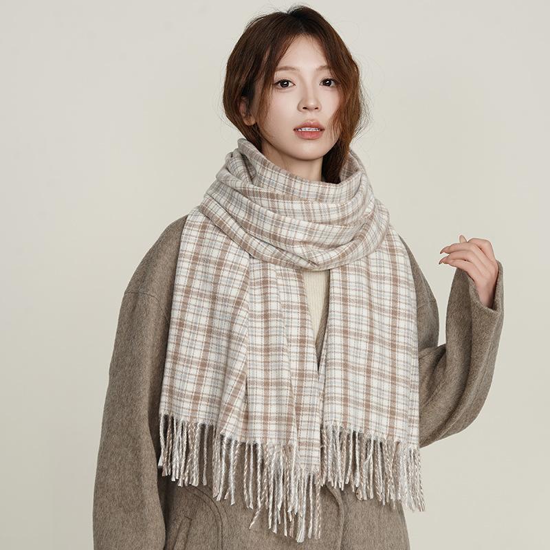 Scarf Women'S Premium Cashmere Color Plaid Warm Plaid Shawl