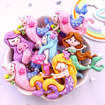 10 шт. смешанная роспись из смолы Kawaii красочные Русалка принцесса для девочек каменные фигурки с плоской спинкой альбом для скрапбукинга DIY бант Декор аксессуары ремесла