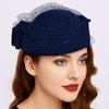 Solid Color Wool Bow Hat with Veil British Style Topper Hat Elegant Pillbox Hat  Dinner