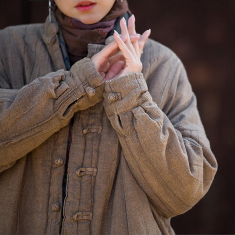 Johnature Женские винтажные зимние пальто в китайском стиле тай-дай на пуговицах со стойкой и длинными рукавами