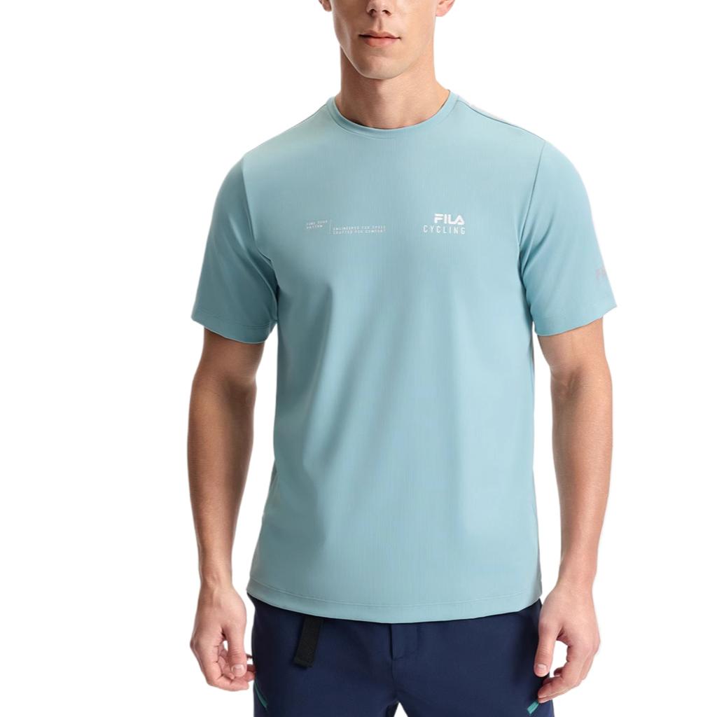 FILA Cycling Casual Solid Color Letter Short Sleeve T-Shirt Men Tops Stone-Blue A11M528108F-LB