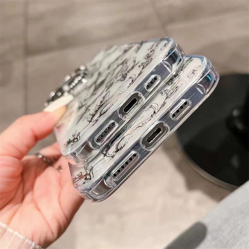 Luxury Laser Ink Flower Phone Case For iPhone 14 13 12 11 Pro Max Acrylic Shockproof Cover