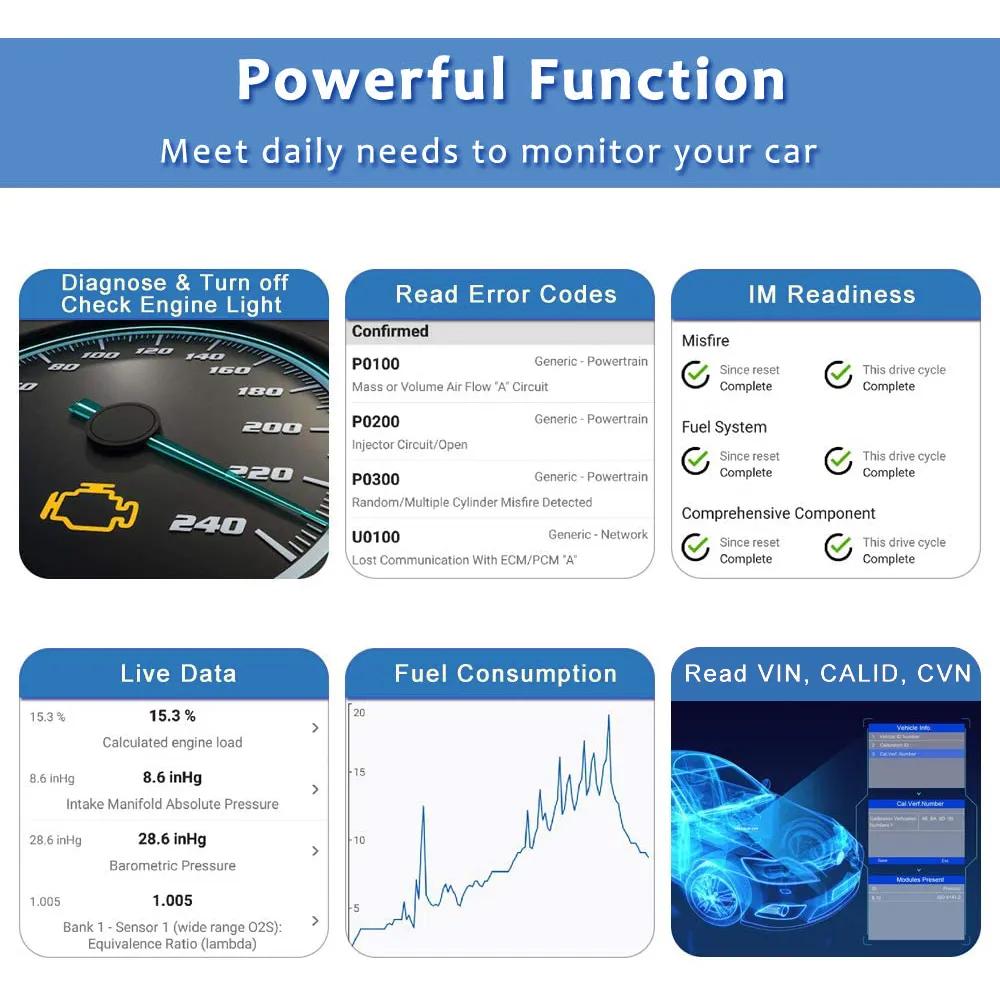 Phone Universal Auto Code Reader - Car OBD2 Scanner Diagnostic Tool with Fault Detector