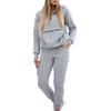 Женский модный двухпредметный повседневный комплект из однотонной толстовки с длинными рукавами и брюк