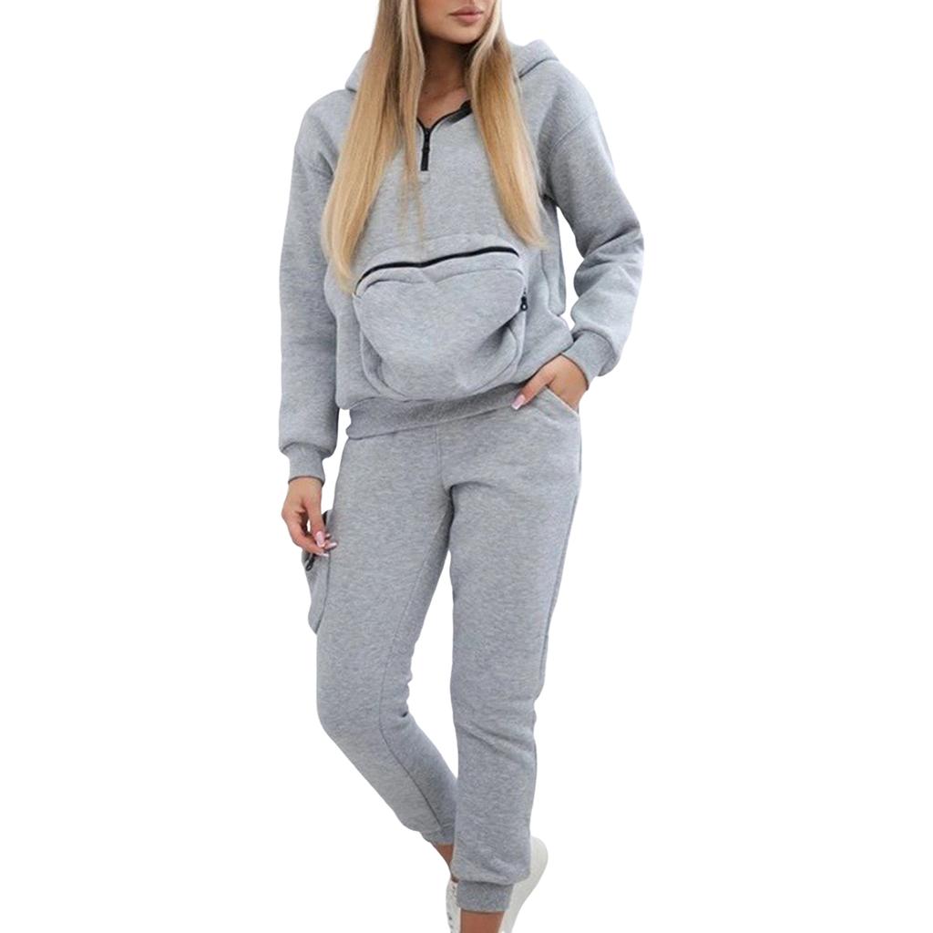 Женский модный двухпредметный повседневный комплект из однотонной толстовки с длинными рукавами и брюк