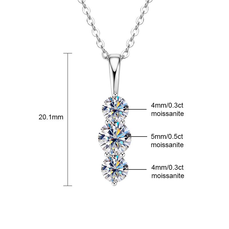 925 Silver D1.85CT Moissanite Necklace Certified Gradual Three Stone Pendant Collar Wedding Anniversary Jewelry Gift for Women