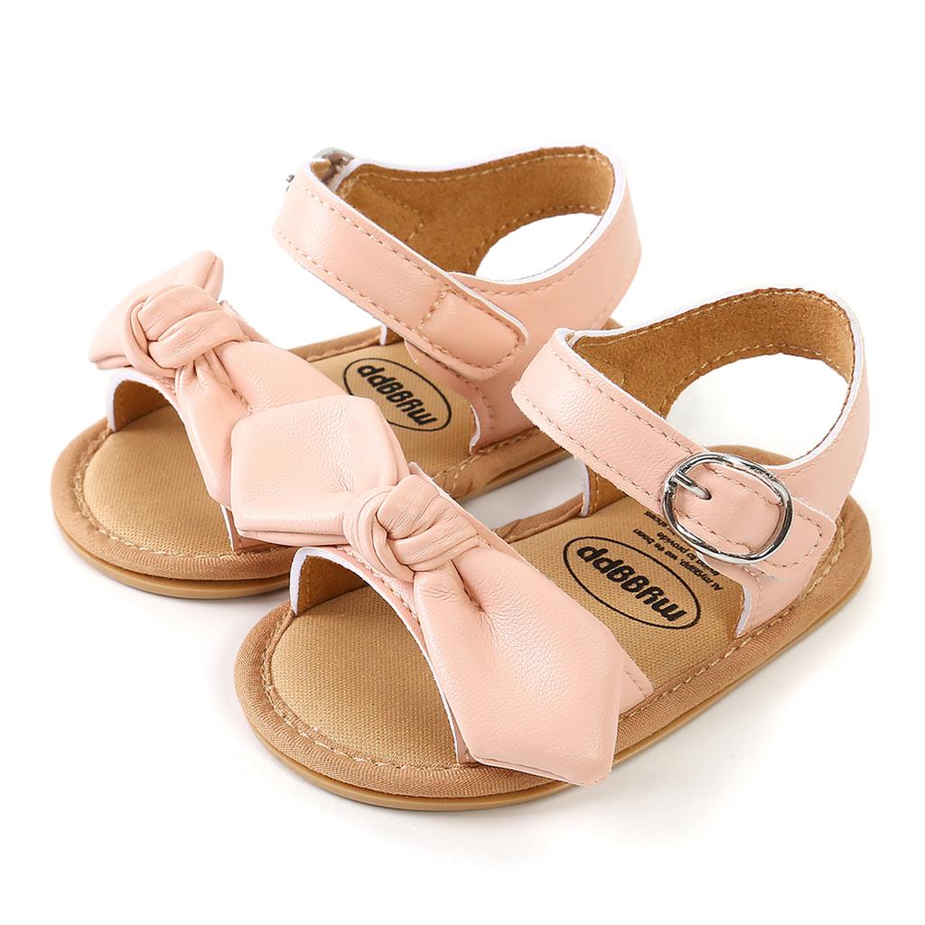 Baby Sandals Creative Knotted Bows Embellished Ring Buckles Adjustable Non-Slip Summer Outdoor Flats Shoes
