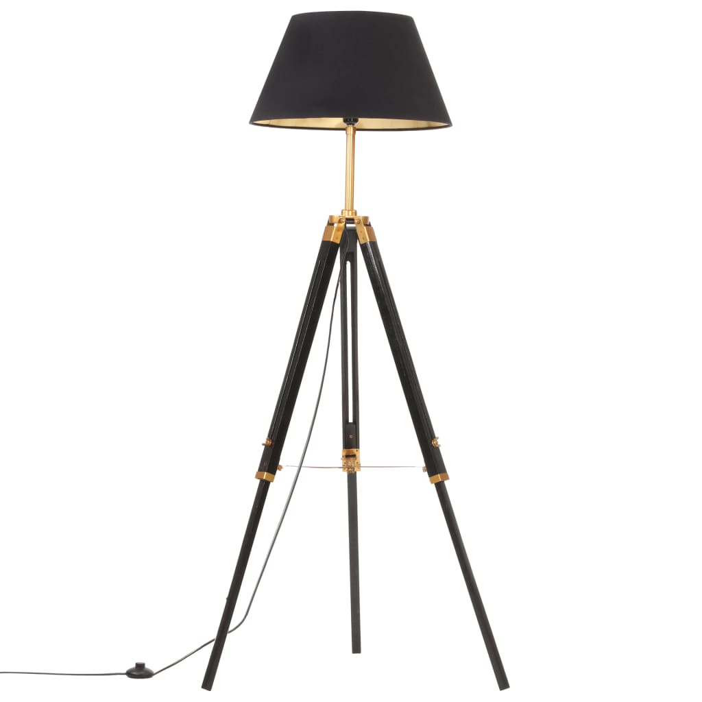Tripod Floor Lamp Black and Gold Teak Solid Wood 141 cm