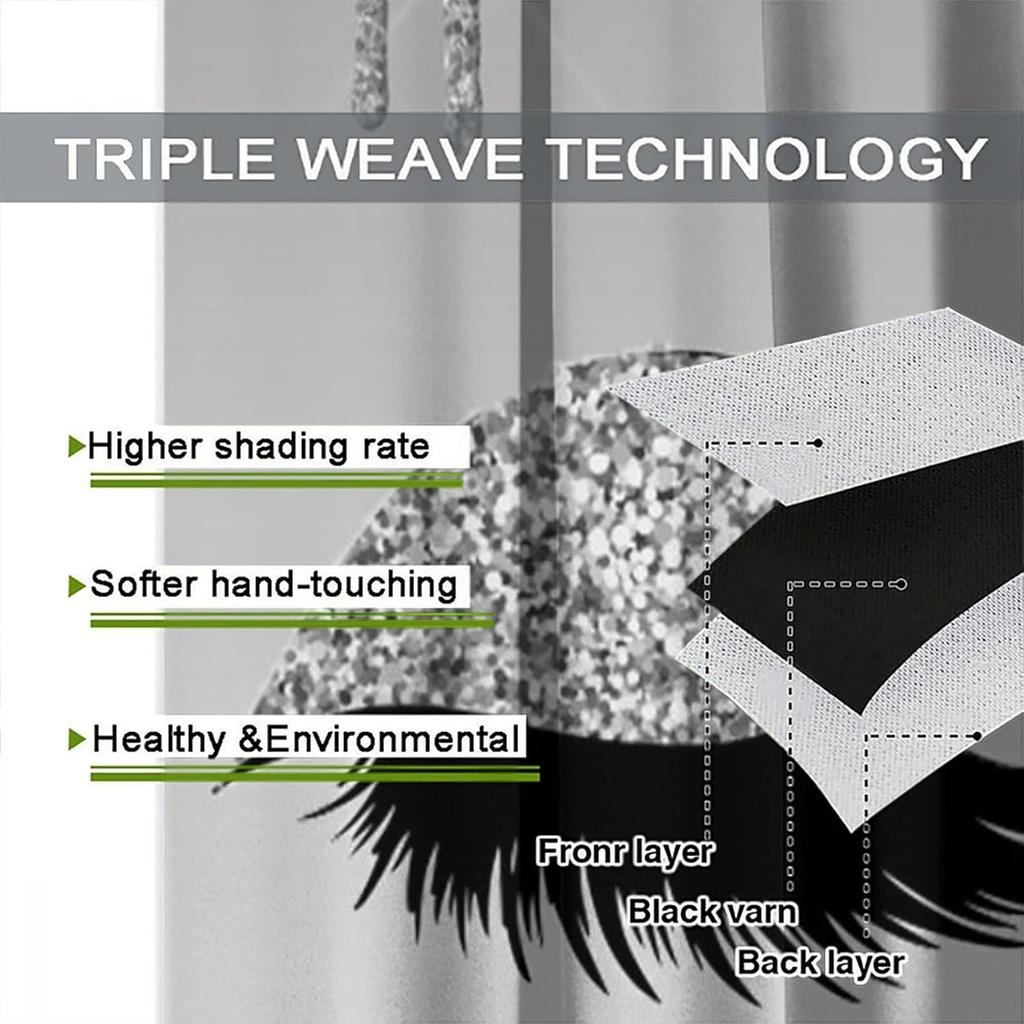 Eyelash Blackout Curtains Modern Luxury Silver Glitter Eyelash Twinkle Drips Light Grey Fashion Abstract Art Bedroom Living Room Rod Pocket