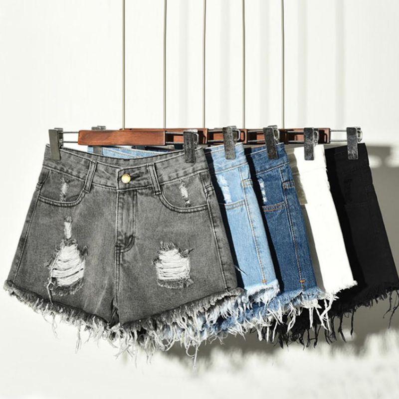 Fashion Sexy Women High Waist Ripped Hole Denim Jeans Shorts Fraying Edges Short Pants