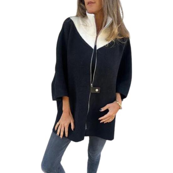 Lady Spring Fall Coat Stand Collar Zipper Closure Loose 45355 Sleeves Jacket