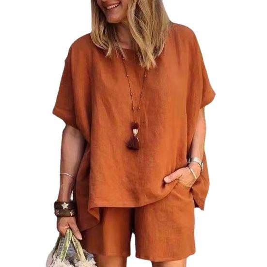 2 шт./компл. женский топ с шортами, комплект с круглым вырезом и короткими рукавами, свободная эластичная талия, дышащая мягкая повседневная домашняя одежда, комплект из двух частей, спортивная футболка, брюки