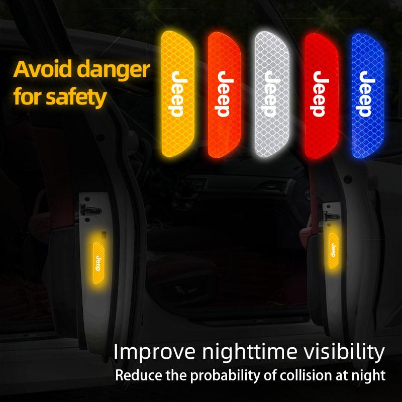 hlpg5 Car Door Opening Warning Sticker Prevent Collision Warning Reflective Sticker For Jeep Grand Cherokee Wrangler JK Gladiator Comp