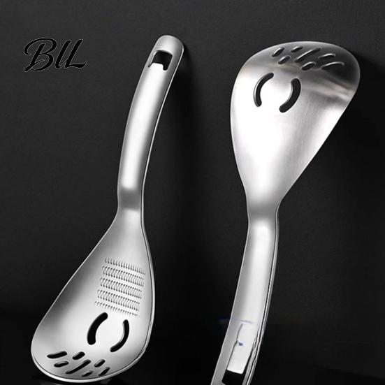 Dishwasher Safe Kitchen Tool Stainless Steel Slotted Spoon with Bottle Opener & Ginger Grater, Fine Tooth Accessory Manual Grinder for Puree