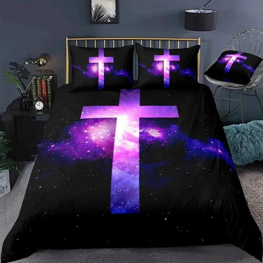 Комплект постельного белья с изображением Иисуса Христа размера King Queen, христианский дизайн, ретро-одеяло для мужчин, подростков, взрослых, верующих в Иисуса Христа, одеяло