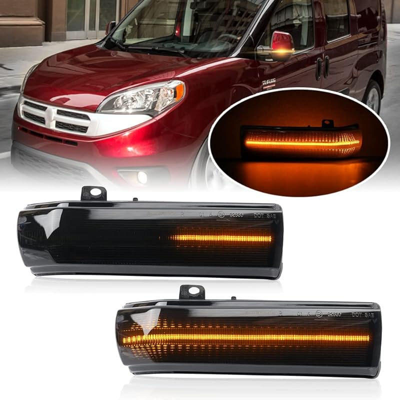 LED Side Mirror Marker Lights for 2015-2022 Ram ProMaster City SLT Tradesman Base Dynamic Amber LED Turn Signal Lamps Clear Lens Left Right Ourside