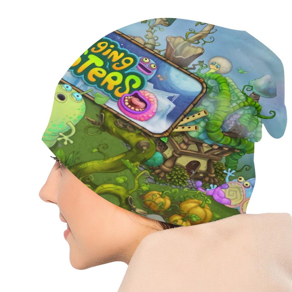 Зимняя теплая шапочка с изображением моих поющих монстров, женская шапка с напуском, модная шапка-бини в стиле аниме с героями мультфильмов, уличные лыжные шапочки с черепами, шапки