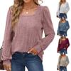 Fashion Autumn Winter Women's Rib Knit Square Neck T Shirt Casual Solid Long Sleeve Top