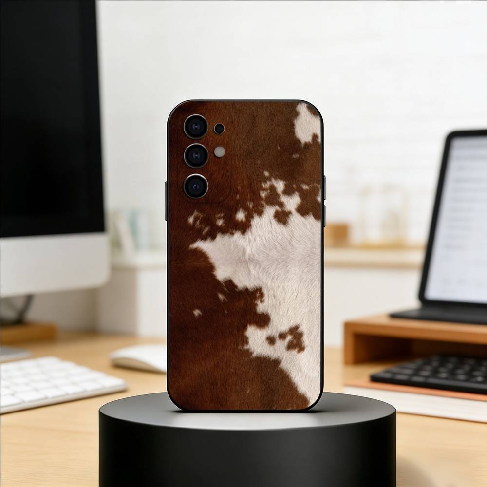 Brown White Cow Phone Case Black Silicone Soft For Samsung S25,S24,S21,S22,S23,S30,Ultra,S20,Plus,Fe,Lite