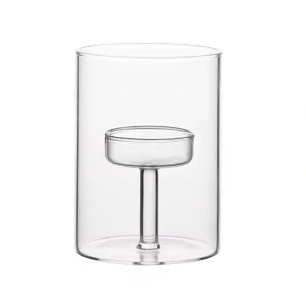 Transparent Tea Light Candle Holders Modern Cylinder Candlestick Glass Candle Holder Wedding Party