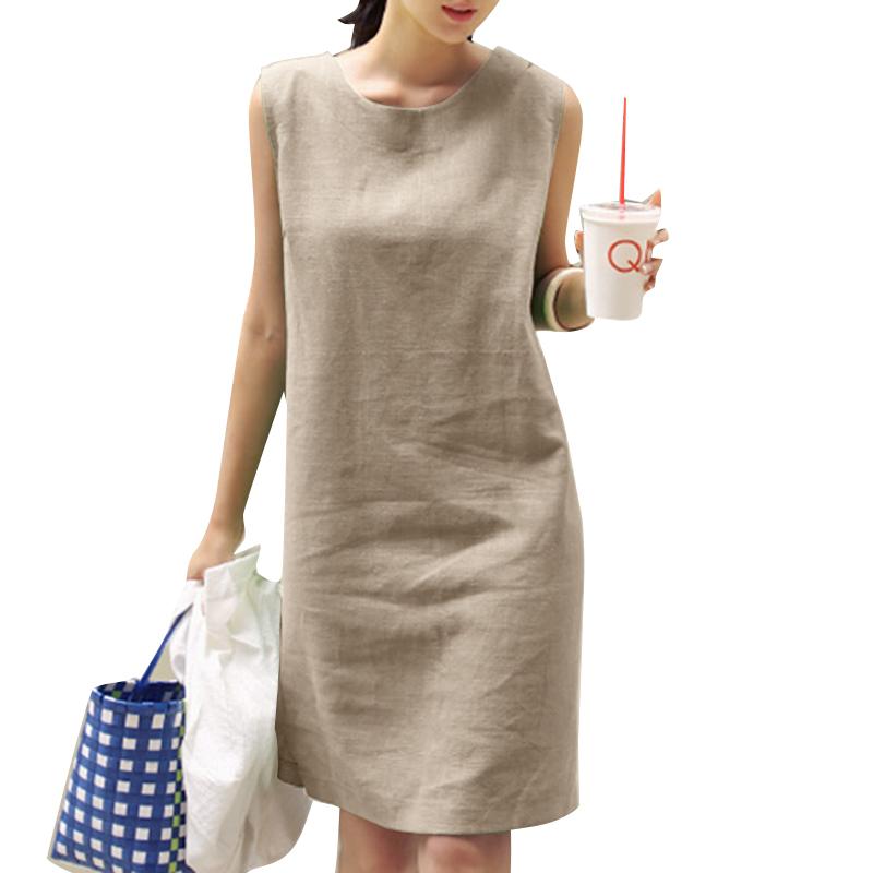 ZANZEA Женское летнее хлопковое платье-майка без рукавов с круглым вырезом