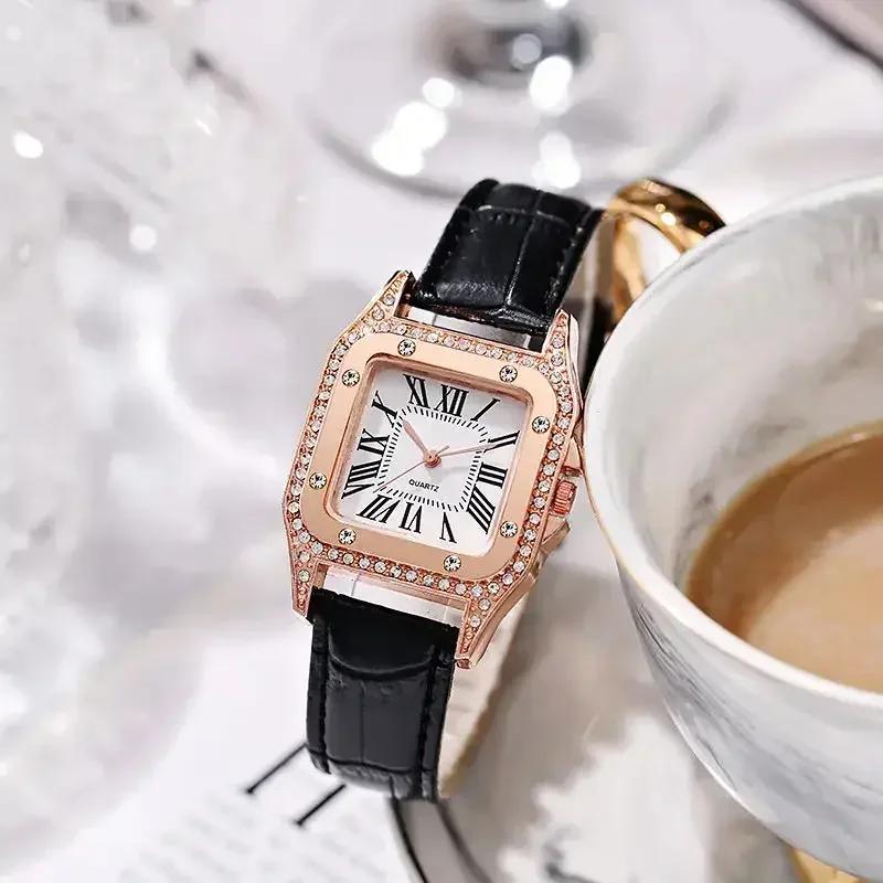 Fashion Rectangle Quartz Wrist Watch for Women Luxury Brand Roman Dial Leather Strap Ladies Watches Clock Gift