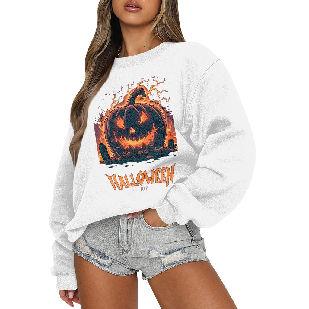 Женский повседневный модный трикотажный спортивный топ с длинными рукавами, свободный крой, Хэллоуин